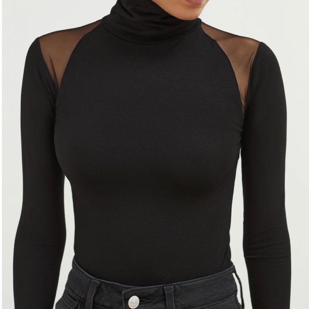 MarcellaNYC Maria Turtleneck - mesh shoulder - Small Black